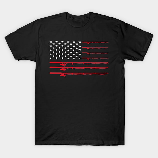 Fishing Rod  American USA Flag Fisherman Gift Idea T-Shirt by nevilleanthonysse